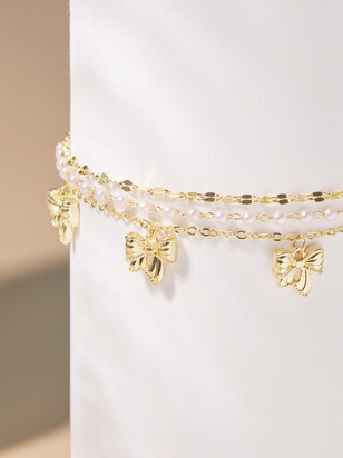 Bow Pearl Charm Bracelet - ARULA
