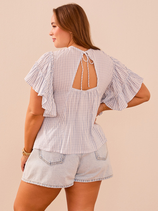 Delilah Striped Flutter Sleeve Top - ARULA